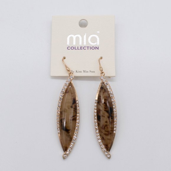 Mia Collection by Kim Min Sun Brown Gold Jeweled Dangle Earrings - Picture 1 of 4